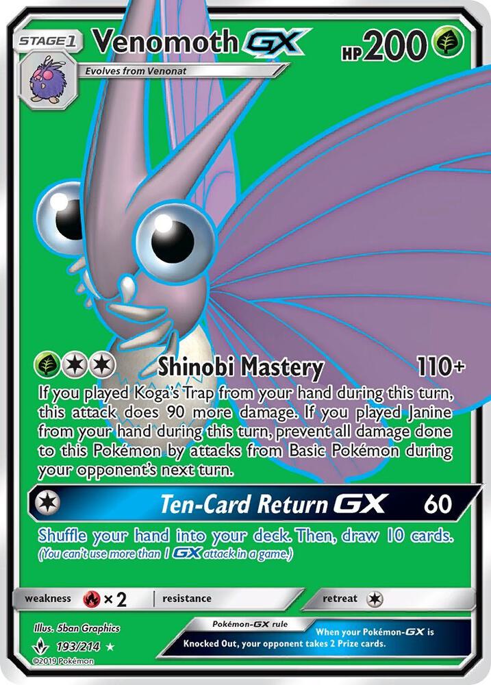 Venomoth GX (Full Art) #193/214 - SM - Unbroken Bonds - Near Mint