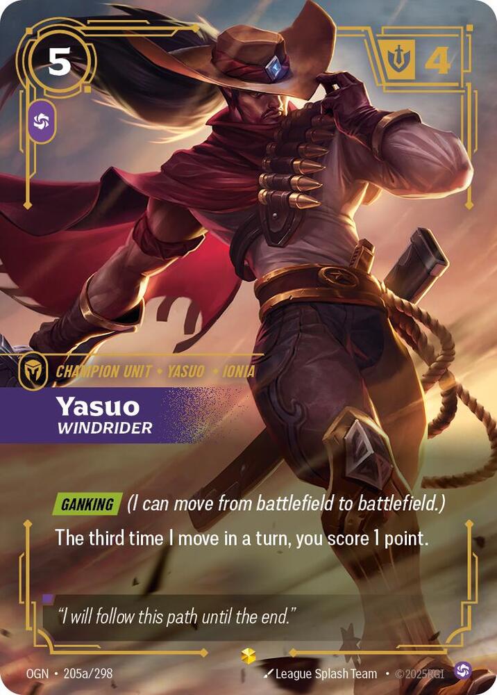 Yasuo - Windrider (Alternate Art) #205a/298 - Origins - Near Mint