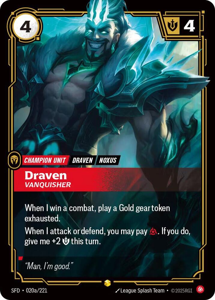 Draven - Vanquisher (Alternate Art) #020a/221 - Spiritforged - Near Mint